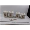 Image 1 : (4) Glazed Terracotta Kitchen Canisters w/Lids & Matching Spoon Rest