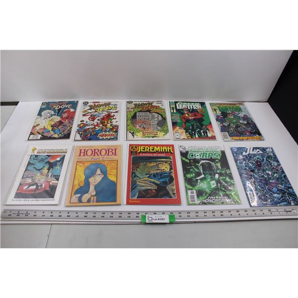 (10) Raw Comics - (DC "Hawk & Dove", "Green Lantern", "JLA"), Adventure Comics - "Jeremiah", Viz "Ho
