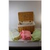 Image 1 : Woven Basket, (3) Knitted Baby Blankets