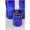 Image 4 : (4) Blue Glass Canisters