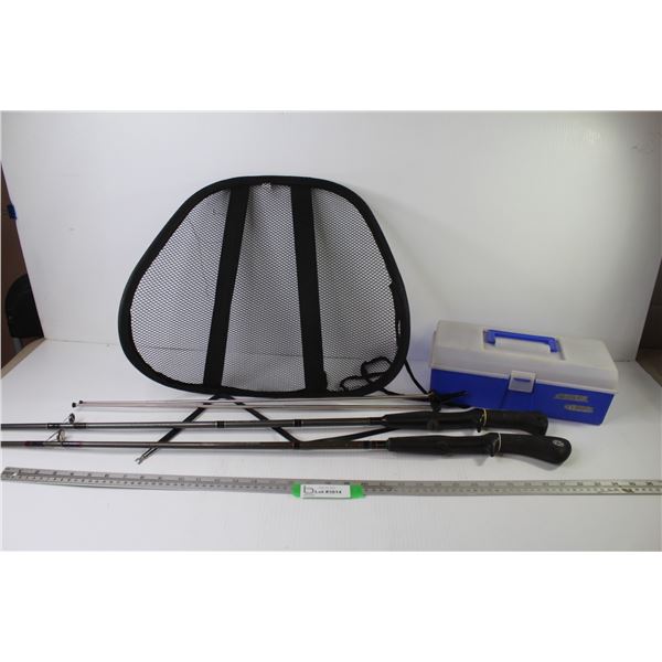 (2) Partial Fishing Rods, TV Antenna, Seat Back, Plastic Case
