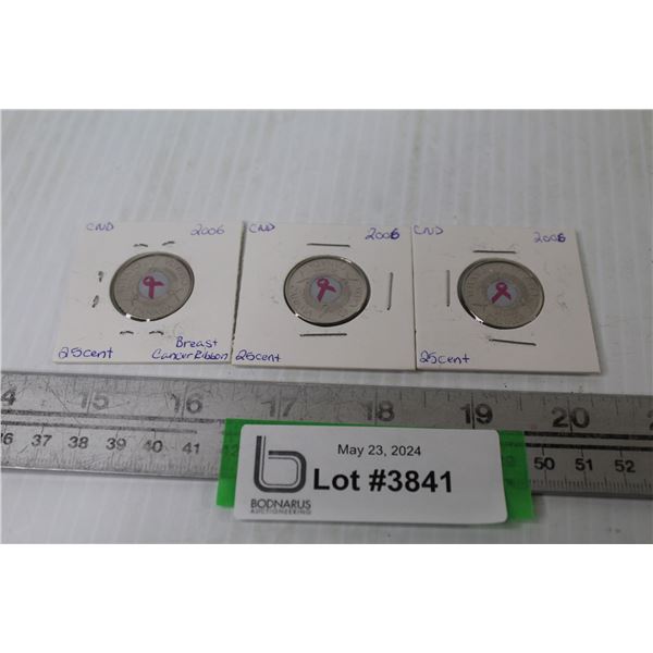 (3) Collector Canadian Quarters - Breast Cancer Ribbon