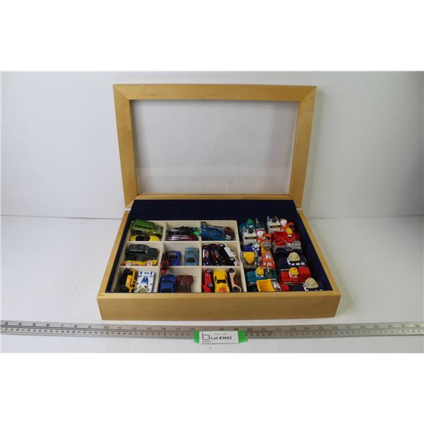 Variety of Toy Vehicles in Display Case