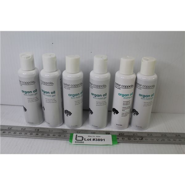 (5) Bottles of Argan Oil Firm Hold Gel; (1) Bottle Shampoo
