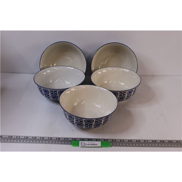(5) Blueflow Style New 8" Serving Bowls / Noodle Bowls