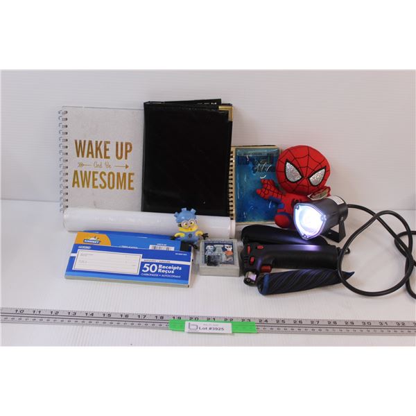 (10+) Misc. Lot: Note Books; TY Spiderman Stuffy; Mini Spotlight - Works