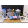 Image 1 : (15+) Kitchenware Misc. Lot: Plastic Juice Jugs; Measuring Sups; Water Bottles; Electric Heater - Wo