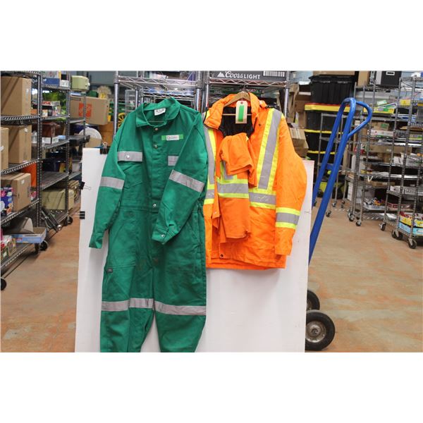 (3) High Visibility Winter Work Jacket (XL) & Shirt (L); Green Size 52 Coveralls - Used