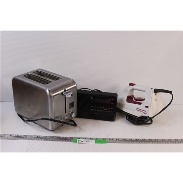 (3) Appliances: Toaster; Clock Radio; Proctor Silex Iron - All Untested