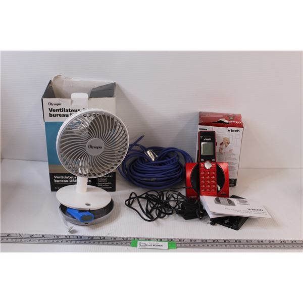 (3) Fan (damaged); V-Tech Cordless Phone; Blue Coated Wire