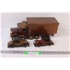 Image 1 : (3) Wooden Toys: 2 - 6" Cars & 1 - 14" 8-Wheeler Truck With Back Storage Box