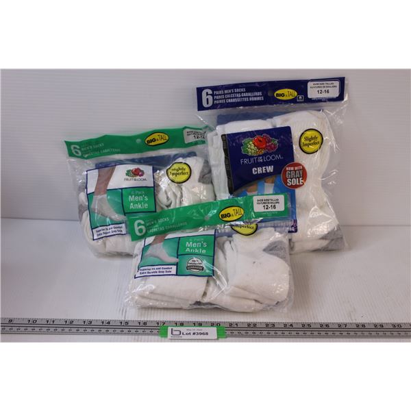 (3) Fruit of the Loom Tube Socks and Ankle Socks Size 12 - 16 Men's