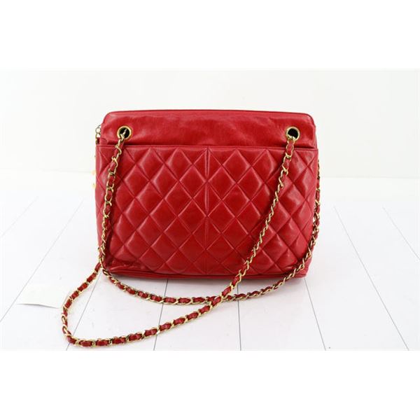 Chanel Red Quilted Lambskin Leather Matelasse Chain Shoulder Bag