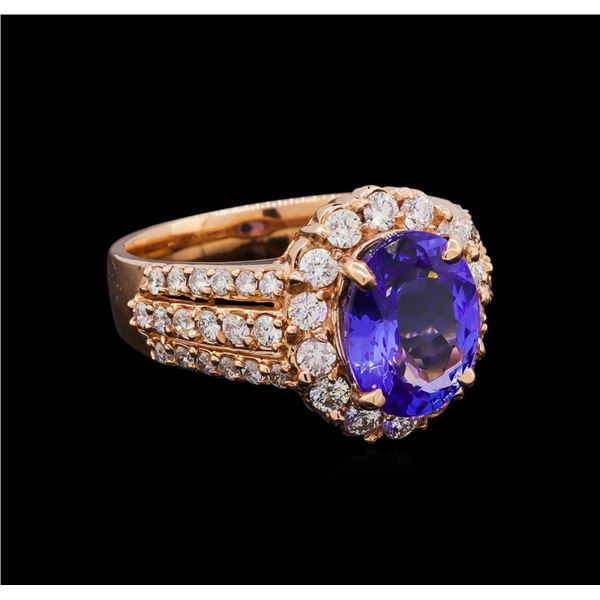 3.12 ctw Tanzanite and Diamond Ring - 14KT Rose Gold