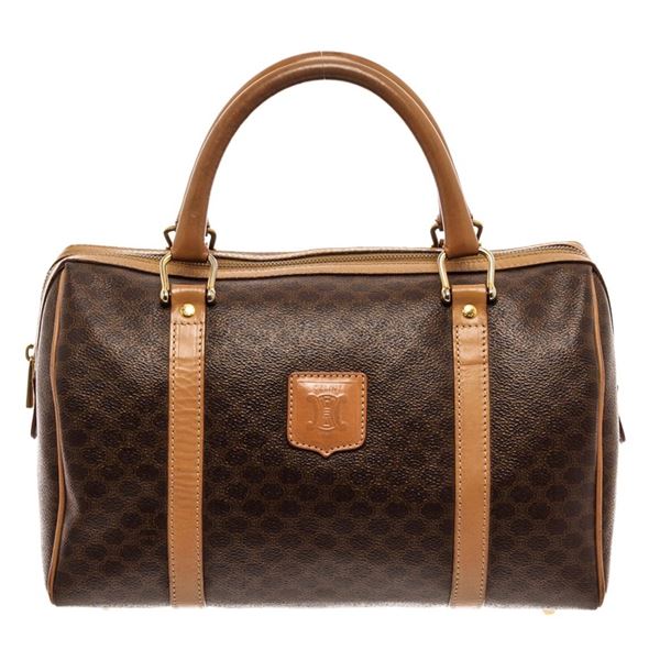 Celine Dark Brown Leather Macadam Boston Bag