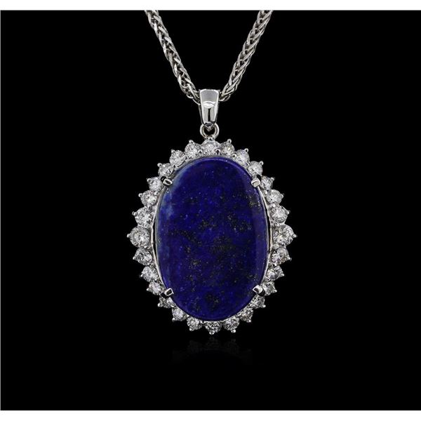 14KT White Gold 12.29 ctw Lapis Lazuli and Diamond Pendant With Chain