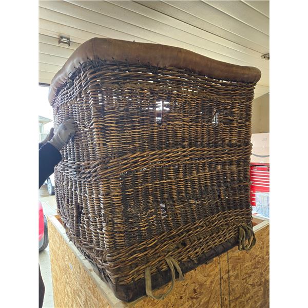 Vintage Wicker and Leather Hot Air Balloon Basket - 51" x 45" x 41" Tall (Off-Site Pick-up)