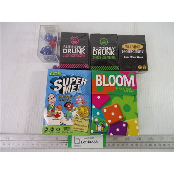 (7) Pieces of 8 Sided Dice,(3) Adult Card Games and (2) Games