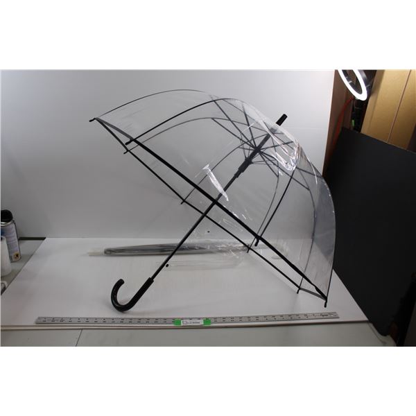 (20 Clear Poly Umbrella's w/One White , One Black Handles (Both New)