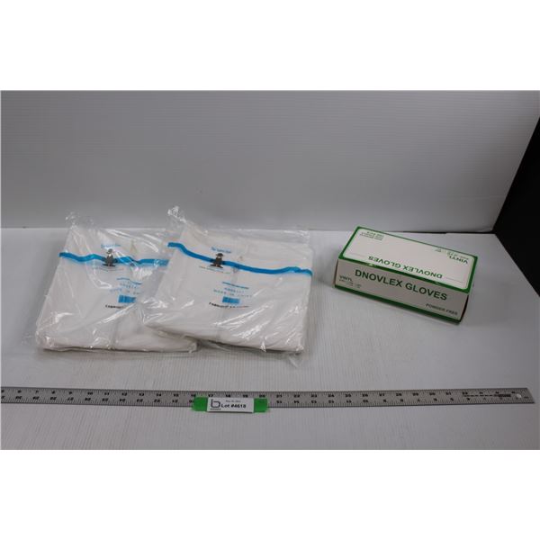 (2 Pr) Safety Zone Disposable Paper Coverall's (Size XXL) & (1 box) Dnovlex Vinyl Gloves (Size XL) -