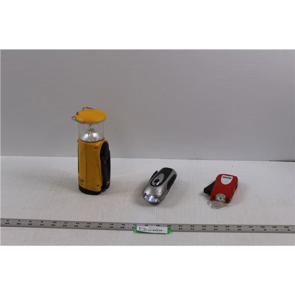 (3) Self Powered Crank Style Flash Lights/Lanterns in Varying Condition (All Working)