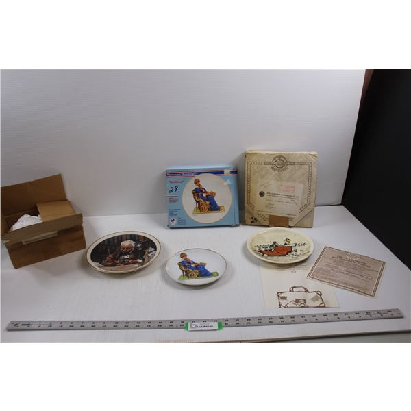 (3) Norman Rockwell Collector Plates w/Boxes - " The Tinkerer", "Bedtime" & "Walking Through Merrie 