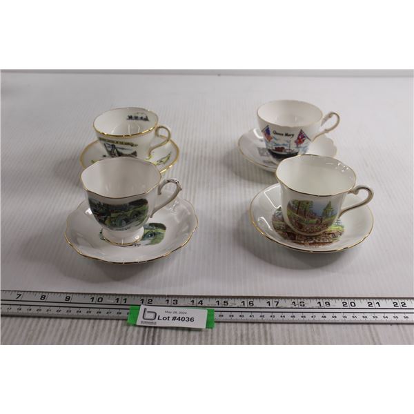 (4) Teacups with Matching Saucers