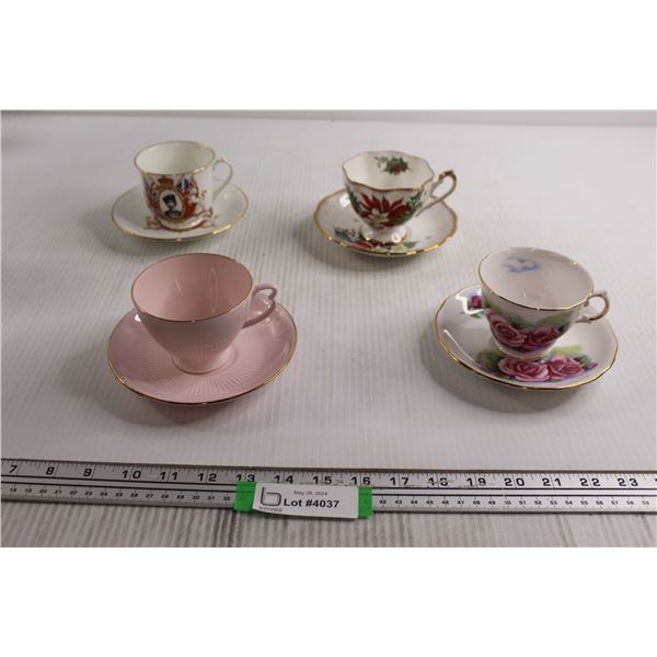 (4) Teacups with Matching Saucers - Royal Osbourne, Queen Anne