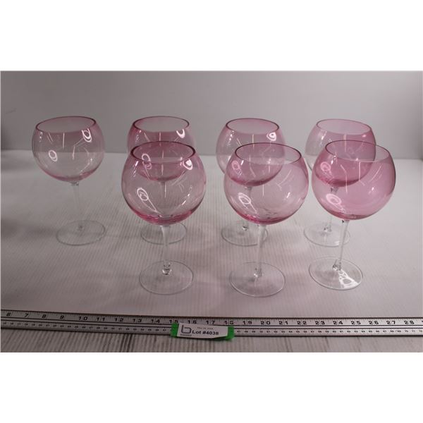 (7) Pink Large Wine Glasses