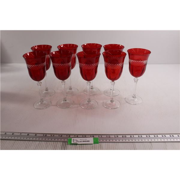 (9) Red Glass Wine Glasses
