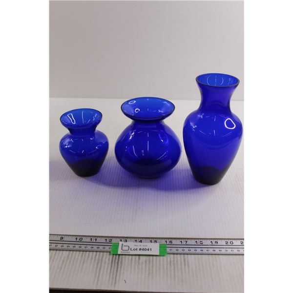 (3) Blue Vases