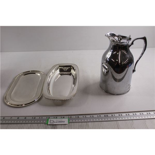 (2) Silverplated Trays, Teapot