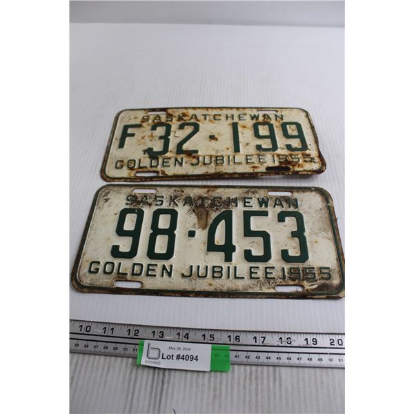 (2) Saskatchewan 1955 License Plates