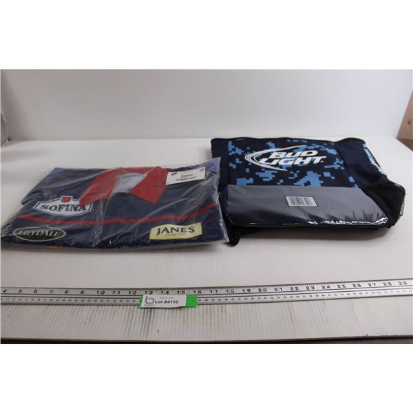 Men Woven Pit Crew Shirt (L, Sealed), Bud Light Bag
