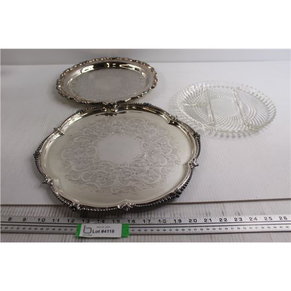 (2) Silverplated Dishes, Glass Divided Dish