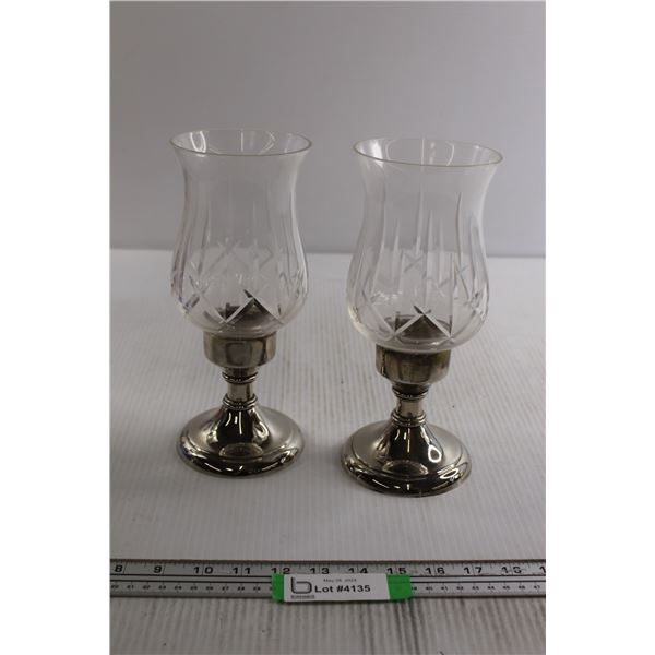 (2) Silverplate Cut Glass Candleholders