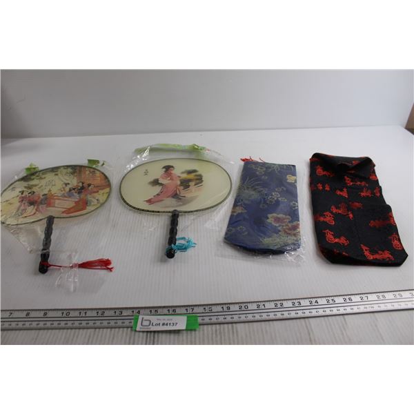 (2) Asian-Inspired Fans and Pouches