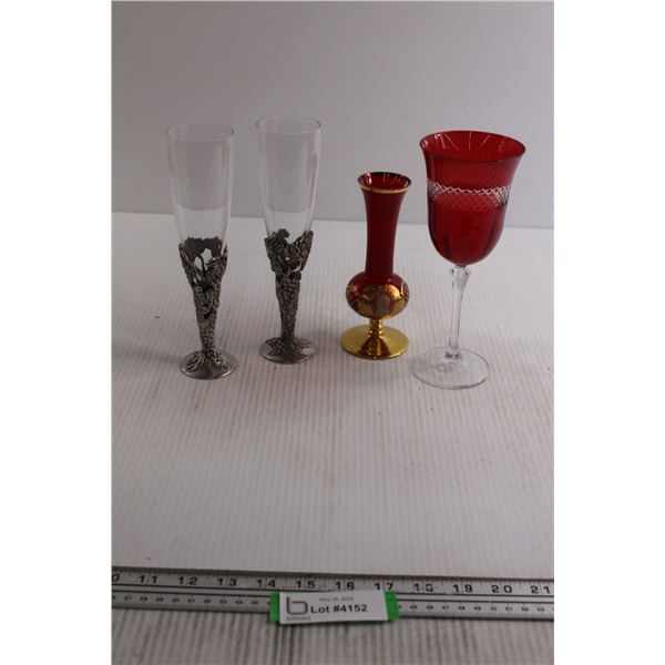 (3) Glasses, Small Vase