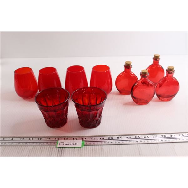 (6) Red Glasses, (4) Red Potion Bottles
