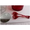 Image 4 : Chip and Dip Bowl, Red Glass Bowl with Salad Tossers, Round Mirror