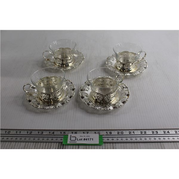 (4) Glass Teacups with Saucers