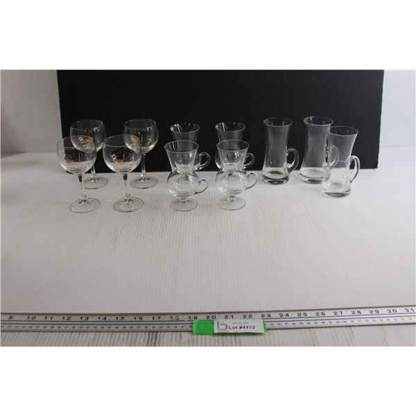 (7) Irish Coffee Glasses - Small Chip, (4) Wine Glasses