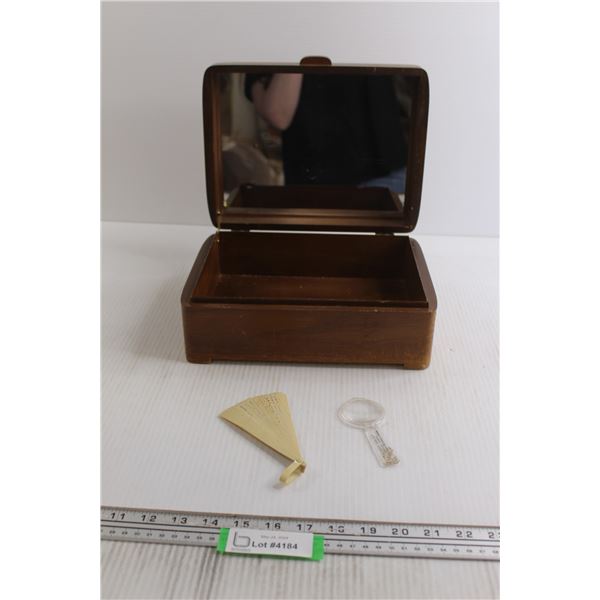 Wooden Box with Mirror, Fan, Magnifying Glass