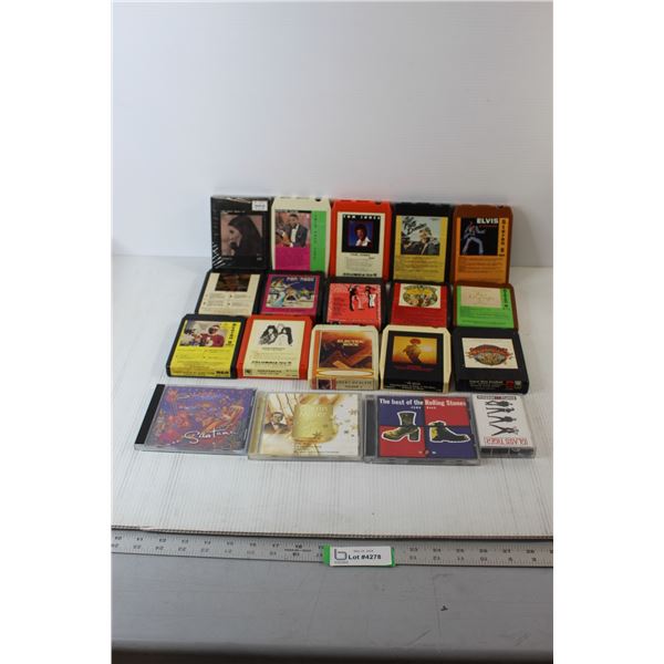 (15) MCA 8-Track Cartridges, (3) CD's, Glass Tiger Cassette Tape