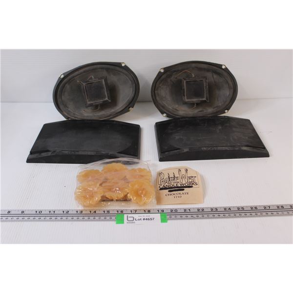 (2) Kenwood Vehicle Speakers w/Covers (Untested), (6) Handmade Tealight Candles