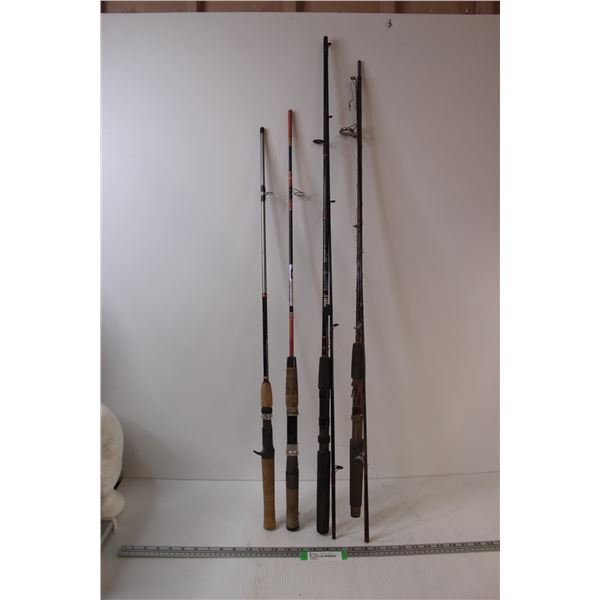 (2) Complete Fishing Rods (2) Handle/Bottom of Fishing Rods - As Is - No Reels