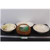 Image 1 : (3) Serving Bowls & Decorative Wicker Basket