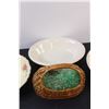 Image 4 : (3) Serving Bowls & Decorative Wicker Basket