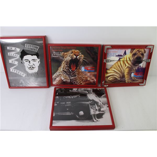 (4) Framed Custom Cleaner Advertisements