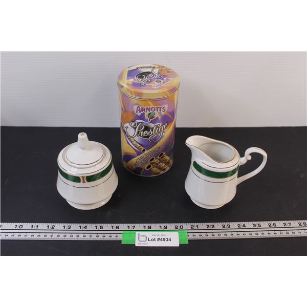 Sugar & Creamer Set, Prestige Cookie Tin (Empty)